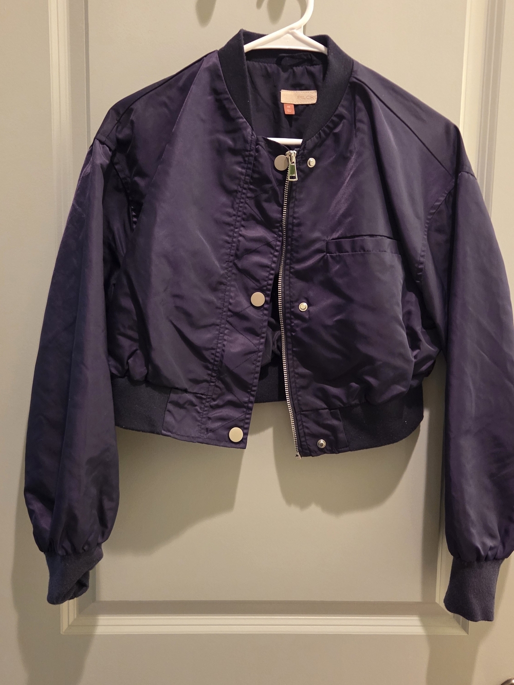 Anthropologie Deep Purple Cropped Bomber Jacket